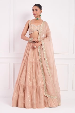 Neha Khullar Blush Pink Mirror Embroidered Lehenga Set 