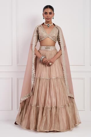 Neha Khullar Sequin Embroidered Blouse Tiered Lehenga Set 