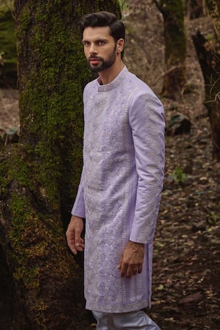 Bahar Embroidered Lilac Sherwani & Pant Set 
