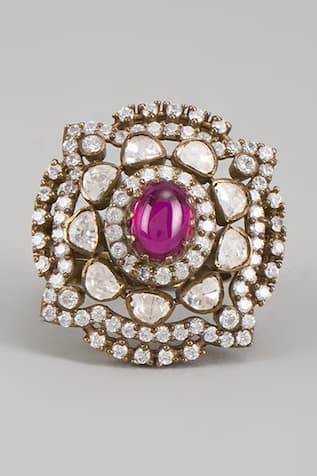 Raani Victorian Moissanite Polki Embellished Ring 