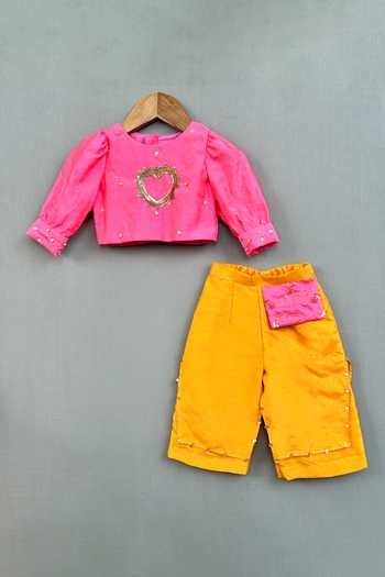 Label Neeti Puffed Sleeve Sequin Heart Top & Palazzo Set 