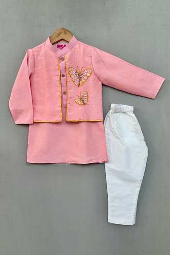 Label Neeti Pink Sequin Butterfly Embroidered Kurta Set 