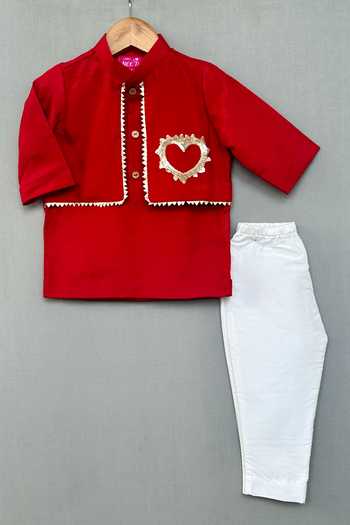 Label Neeti Red Sequin Heart Embroidered Kurta Set 