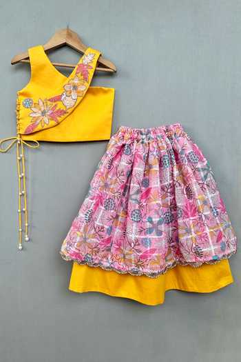 Label Neeti Floral Embroidered Blouse & Flared Lehenga 