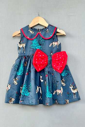 Label Neeti Grey Woodland Print Dress With Bow 