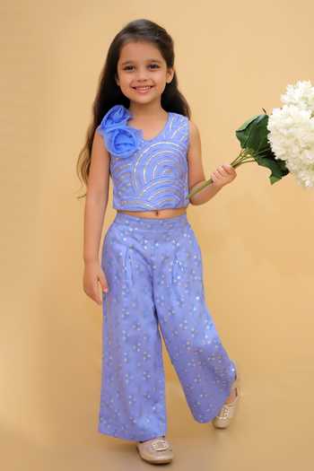 Lil Drama 3D Flower Embroidered Top & Pant Set 