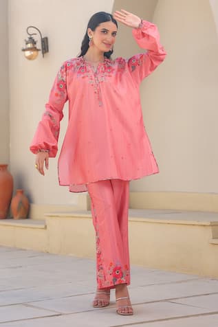 Garden Print Tunic & Flared Pant Set 