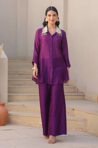 Zardozi Embroidered Collar Tunic & Pant Set 
