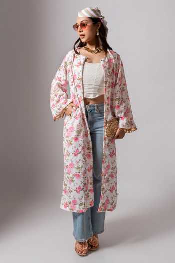 Maison Shefali Floral Print Coin Tassel Jacket 