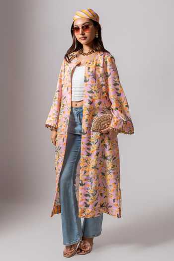 Maison Shefali Floral Vine Print Long Jacket 