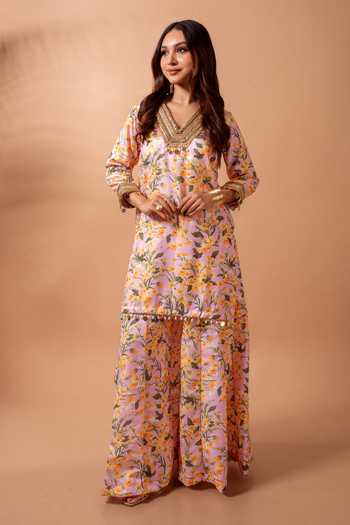 Maison Shefali Floral Print Kurta Set With Sharara 