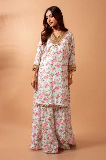 Maison Shefali Floral Vine Print Kurta With Sharara 