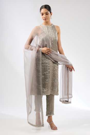 Priyal Prakash Gota & Zari Stripe Embroidered Kurta Pant Set 