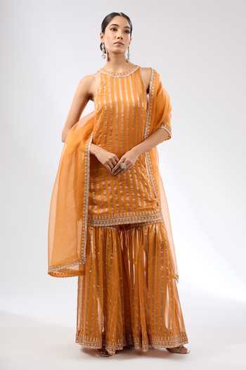 Priyal Prakash Gota Embroidered Orange Kurta Gharara Set 