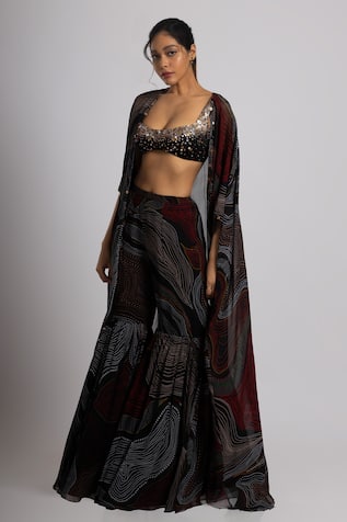 Embroidered Cape Sharara Set 