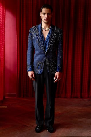 Embroidered Velvet Tuxedo Set 