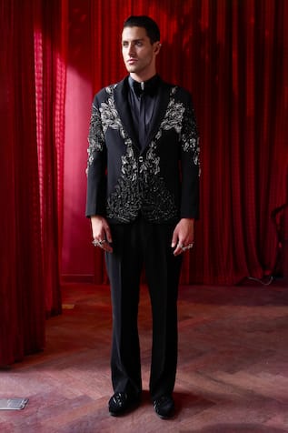 Asuka Embellished Black Tuxedo & Trouser Set 