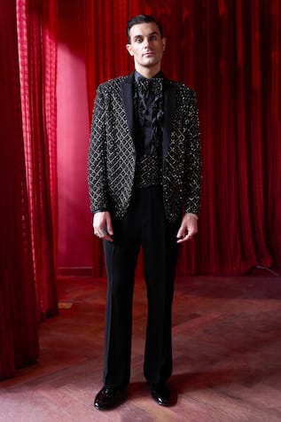 Asuka Embellished Black Tuxedo & Trouser Set 