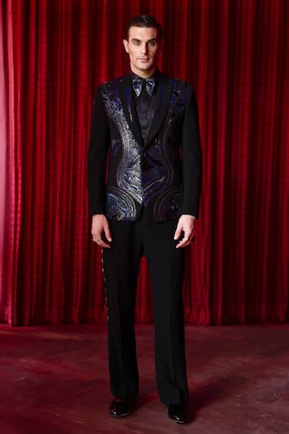 Asuka Black Textured Embroidered Tuxedo & Trouser Set 