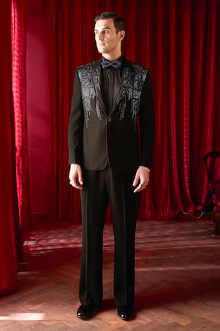 Asuka Embroidered Black Tuxedo & Trouser Set 