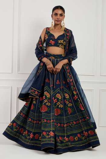 Neha Khullar Indigo Blue Floral Lace Lehenga Set 