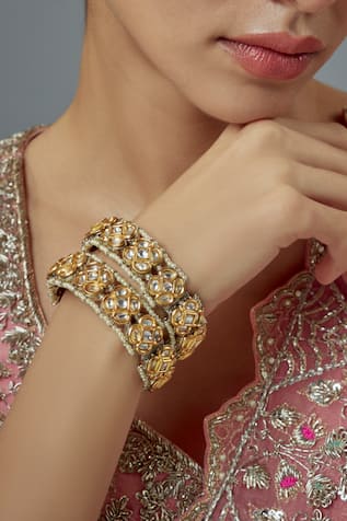 Kundan & Pearl Embellished Bangles Set 