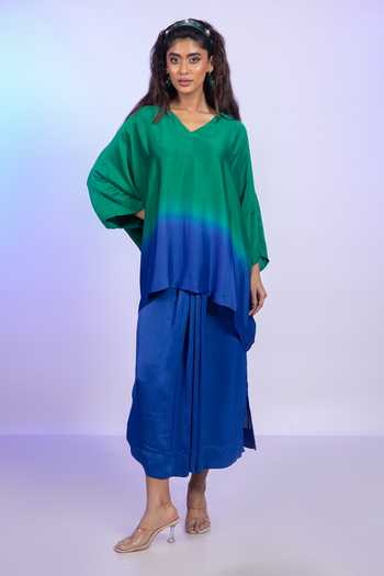 Vishwa By Pinki Sinha Ombre Kaftan Top & Lungi Skirt Set 