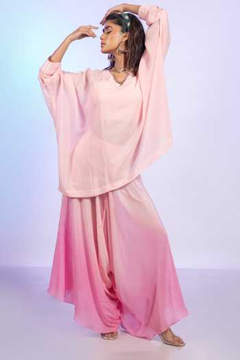 Vishwa By Pinki Sinha Plain Kaftan Top & Ombre Draped Pant Set 