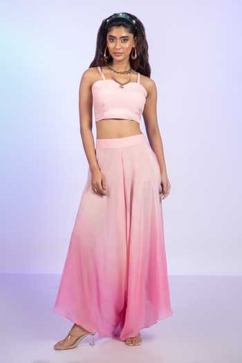 Vishwa By Pinki Sinha Pink Top & Ombre Draped Pant Set 
