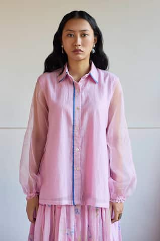 Juanita By Shubhda Lilac Balloon Sleeves Chanderi Shirt 