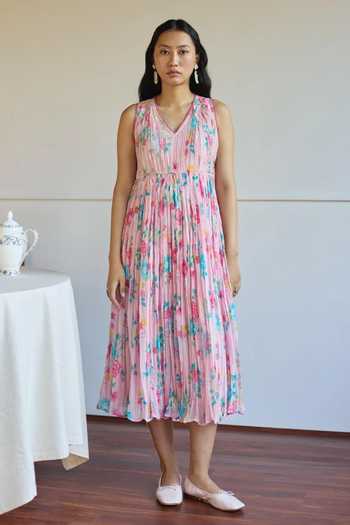 Juanita By Shubhda Nora Chanderi Printed Dress 