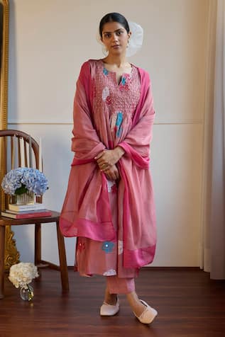 Juanita By Shubhda Chanderi Floral Printed Kurta Set 