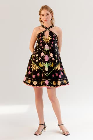 NOIB Black Halter Neck Printed Dress 