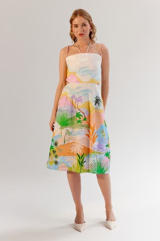 NOIB Multicolor Halter Neck Midi Dress 