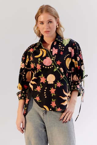 NOIB Brie Floral Seashell Print Shirt 