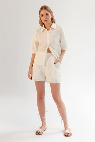 NOIB White Schiffli Embroidered Shorts 
