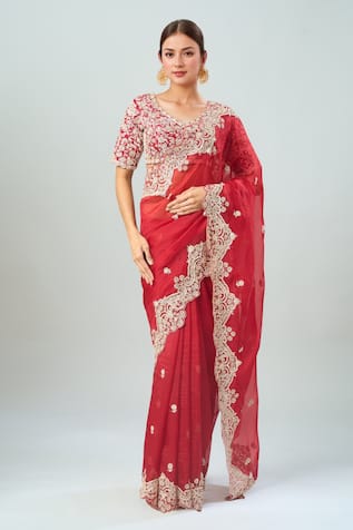 Floral Embroidered Saree Set 