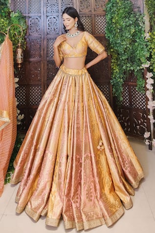 Amaltas Couture Floral Woven Panelled Lehenga Set 