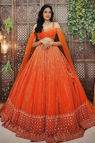 Amaltas Couture Orange Sequin & Cutdana Embroidered Lehenga Set 