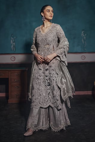 Ridhima Bhasin Silver Embellished Kurta Sharara Set 