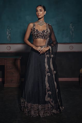 Ridhima Bhasin Black Embellished Geometric Lehenga Set 