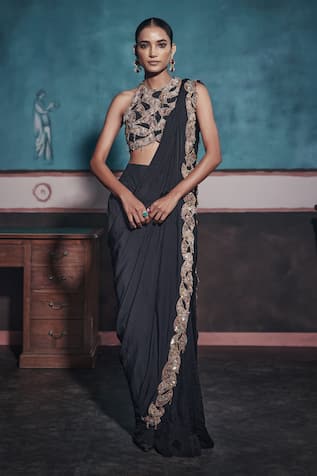 Ridhima Bhasin Cutwork Abstract Border Pre-Draped Saree 