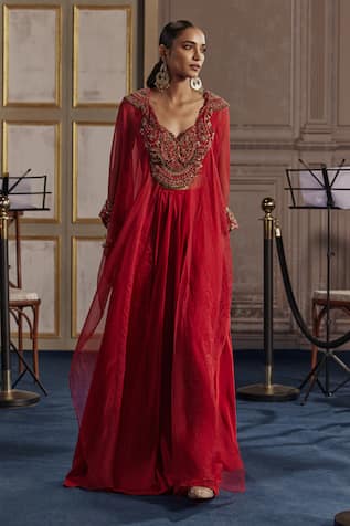 Ridhima Bhasin Red Embroidered Kaftan & Palazzo Set 