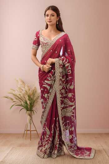 Torani Paisley Embroidered Red Saree Set 