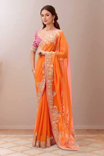 Torani Paisley Embroidered Orange Saree Set 