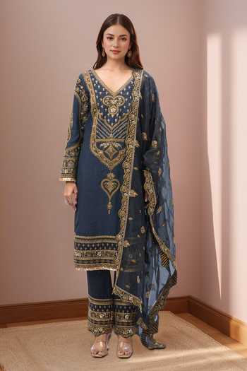 Torani Navy Blue Zardozi Embroidered Kurta Set 