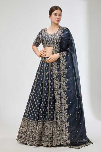 Azeera Paisley Embroidered Blue Lehenga Set 