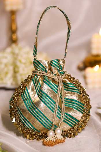 5elements Green Metallic Striped Potli 
