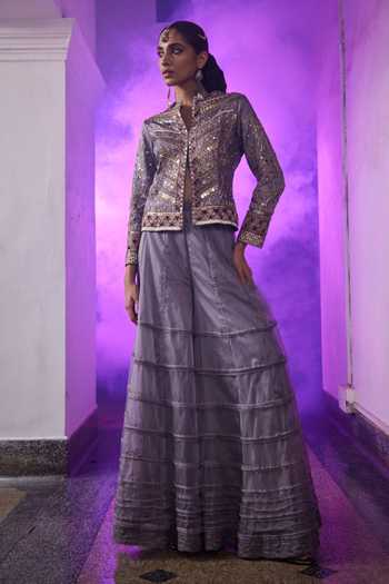 Saahiil Kapoor Alaia Resham Embroidered Jacket With Flared Pant 