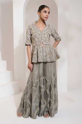 Saahiil Kapoor Floriana Peplum Jacket With Gharara 